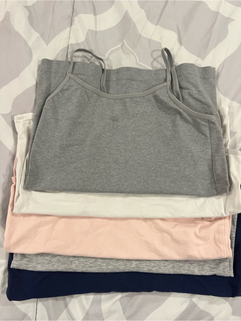 Girls Tank Top 5- Piece Set Size Large 10/12, 1 navy, 1 white, 2 gray, 1 pink